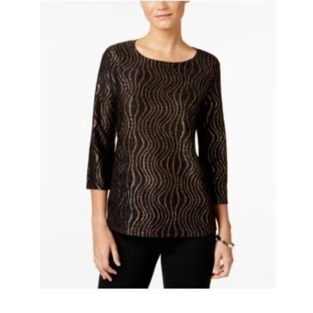 JM COLLECTION Petite jacquard novelty gold wave blouse size MP